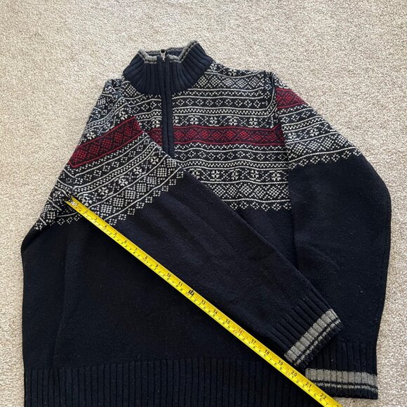 SOLD Wool Blend Nordic Fair Isle Quarter Zip White Red Black Sweater - Picture 5 of 7